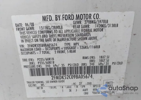 2009 Ford Flex Sel from USA, damaged, VIN 2FMDK52C09BA05674